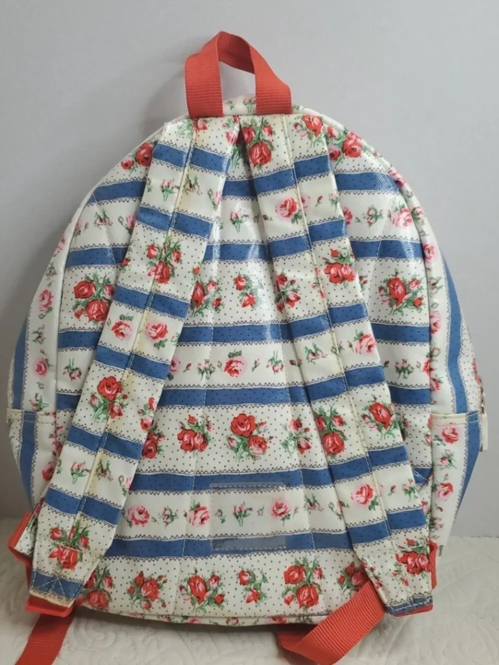 Cath Kidston White Pink Floral Rucksack Oil Cloth 15 Inches Backpack London
